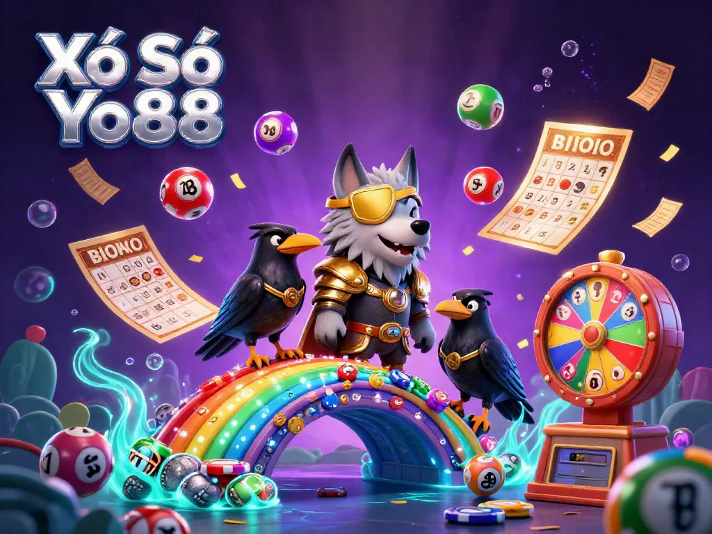 Xổ Số Yo88 lottery excitement with colorful bouncing balls and casino elements