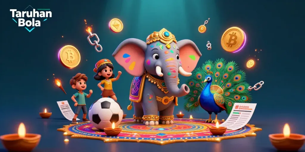 Engage in Taruhan Bola with vibrant sports betting visuals and colorful cultural elements.